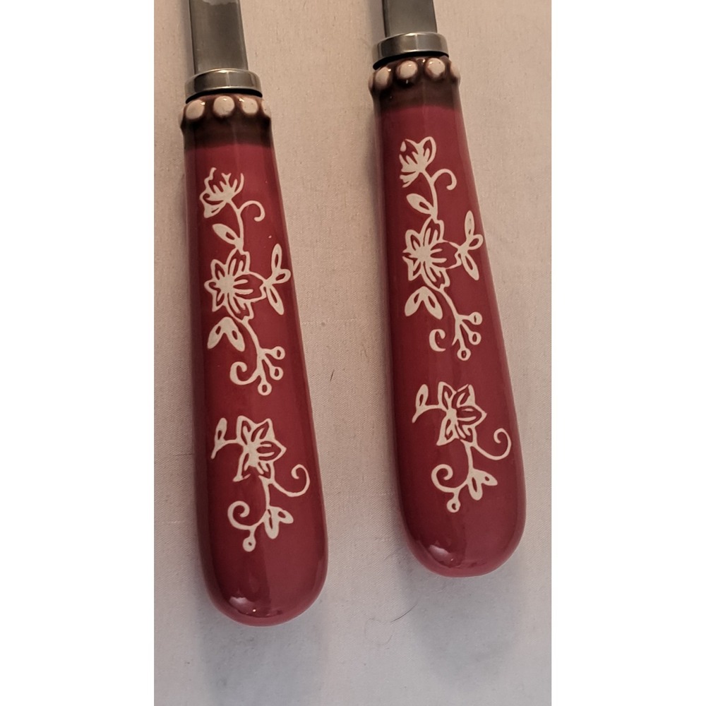 Temp-tations by Tara Floral Lace Cranberry Salad Serving Set Spoon & Fork... - Picture 5 of 5